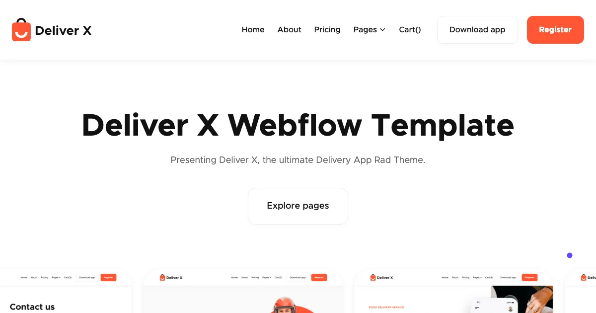 Screenshot of the Deliver X theme homepage