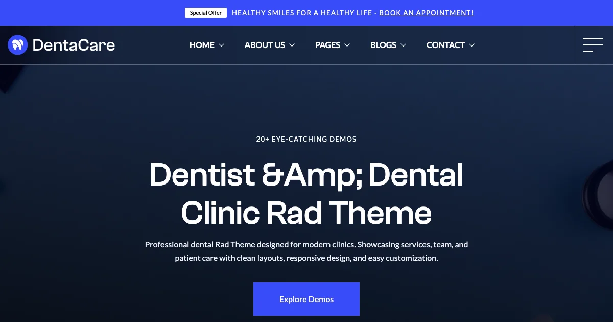 Screenshot of the Dentacare theme homepage