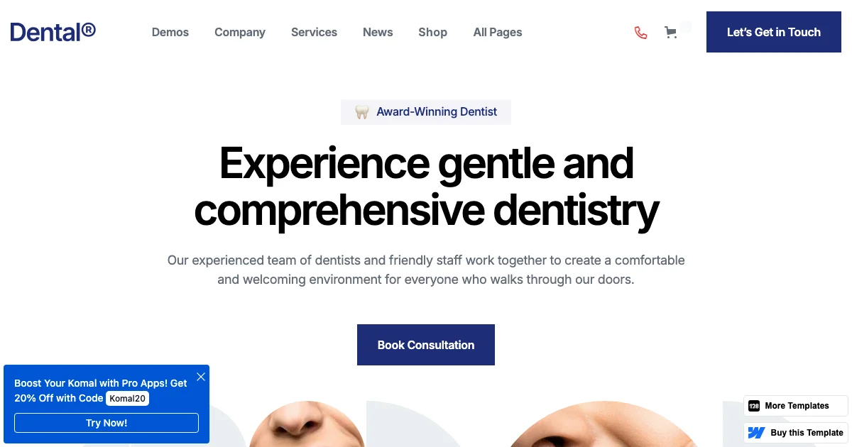 Screenshot of the Dental 128 theme homepage
