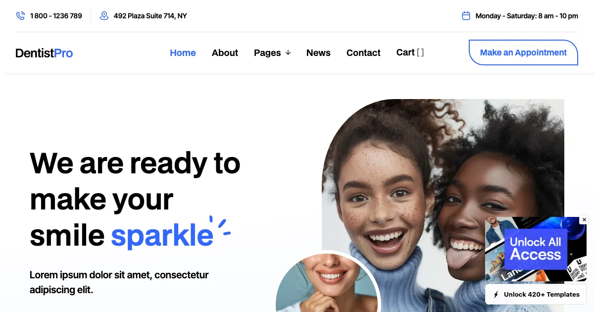 Screenshot of the DentistPro theme homepage