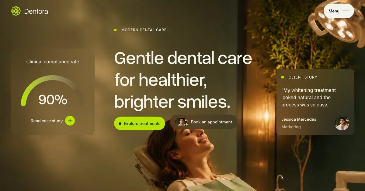 Screenshot of the Dentora theme homepage