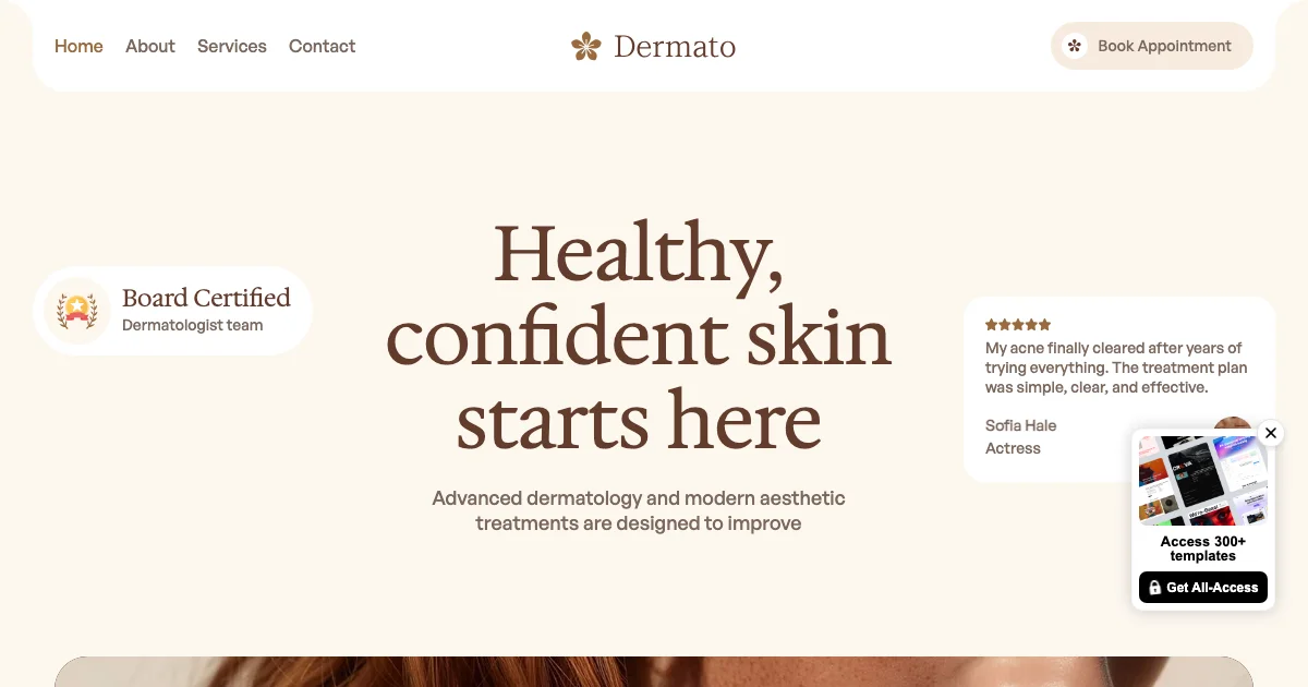 Screenshot of the Dermato theme homepage