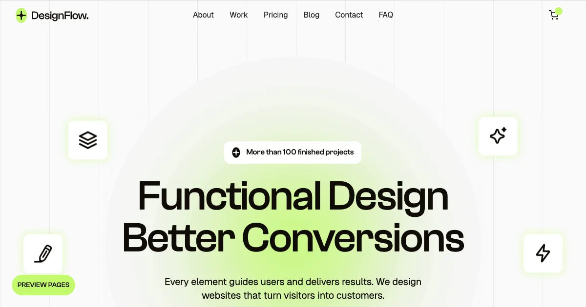 Screenshot of the DesignFlow theme homepage