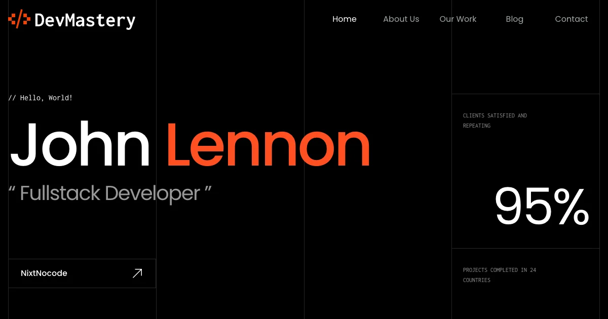 Screenshot of the Dev Mastery theme homepage