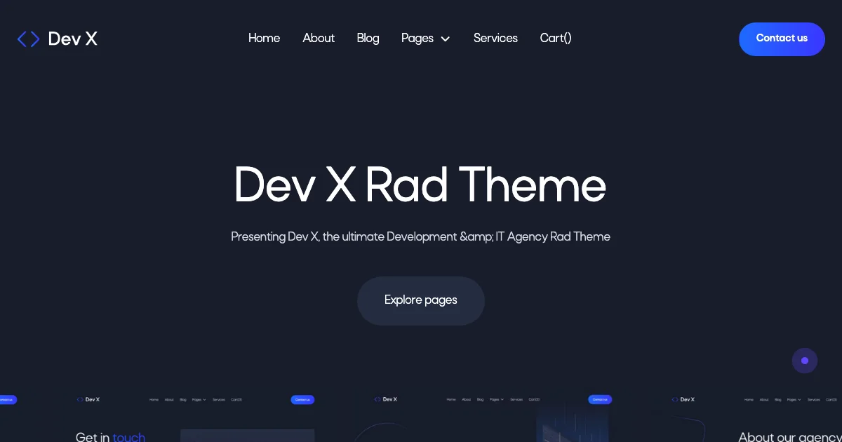 Screenshot of the Dev X theme homepage