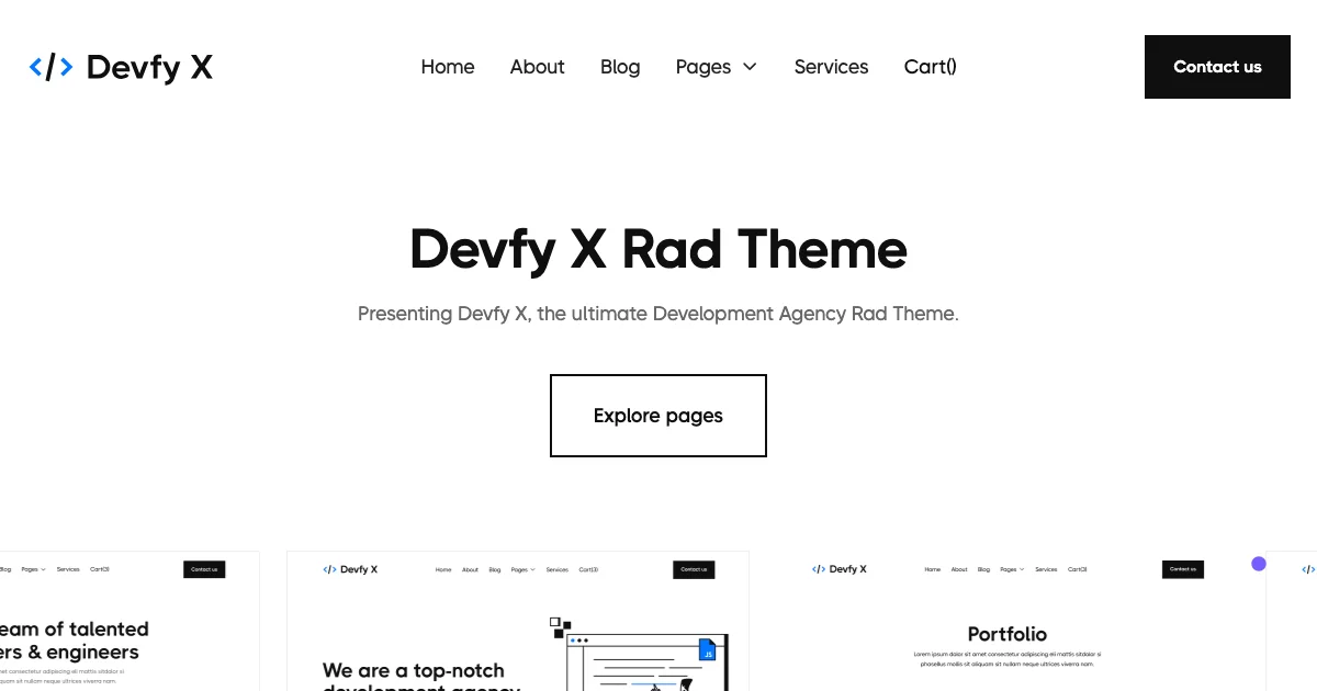 Screenshot of the Devfy X theme homepage