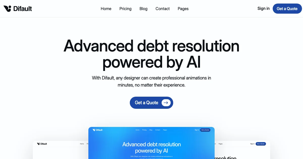 Screenshot of the Difault theme homepage