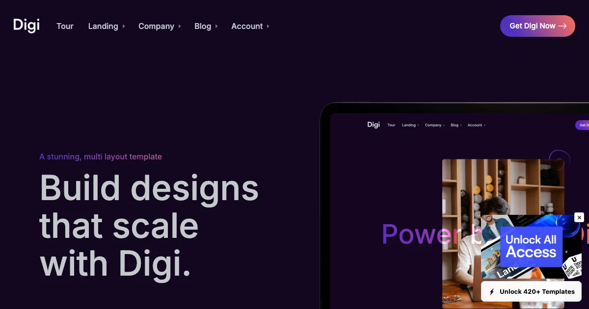Screenshot of the Digi theme homepage