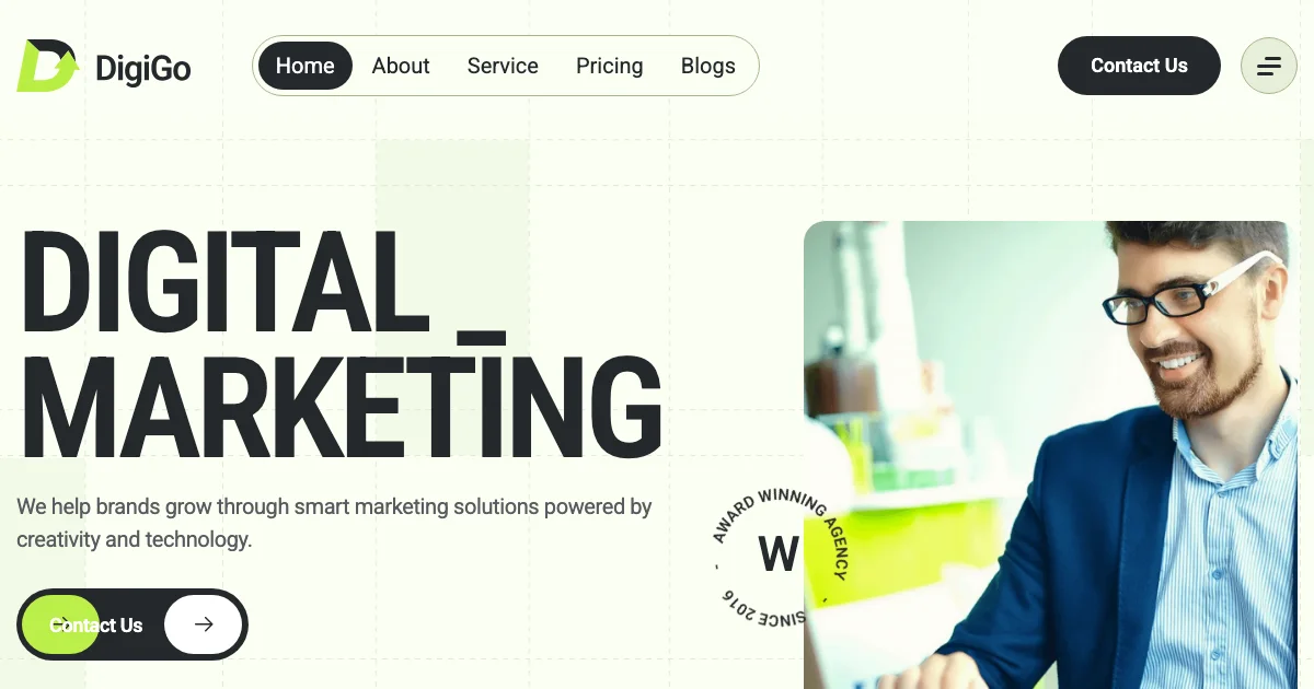 Screenshot of the DigiGo theme homepage