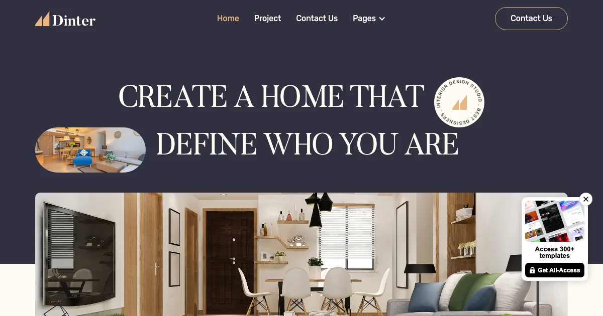 Screenshot of the Dinter theme homepage