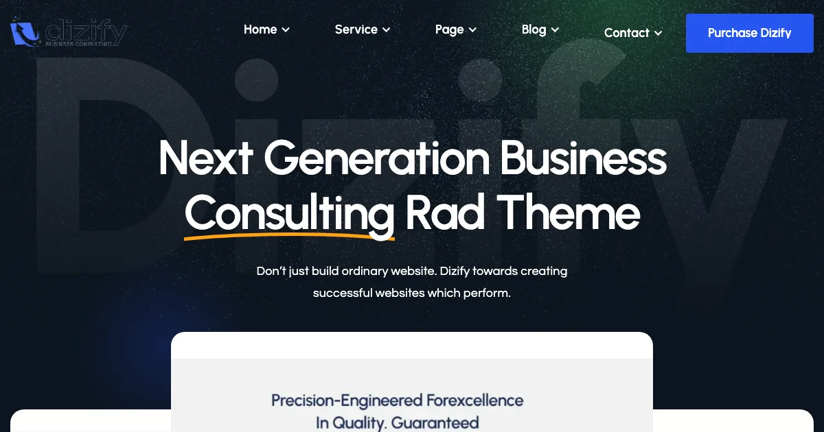 Screenshot of the Dizify theme homepage