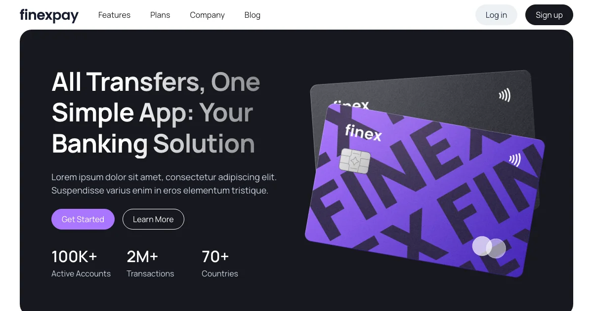Screenshot of the Finexpay theme homepage