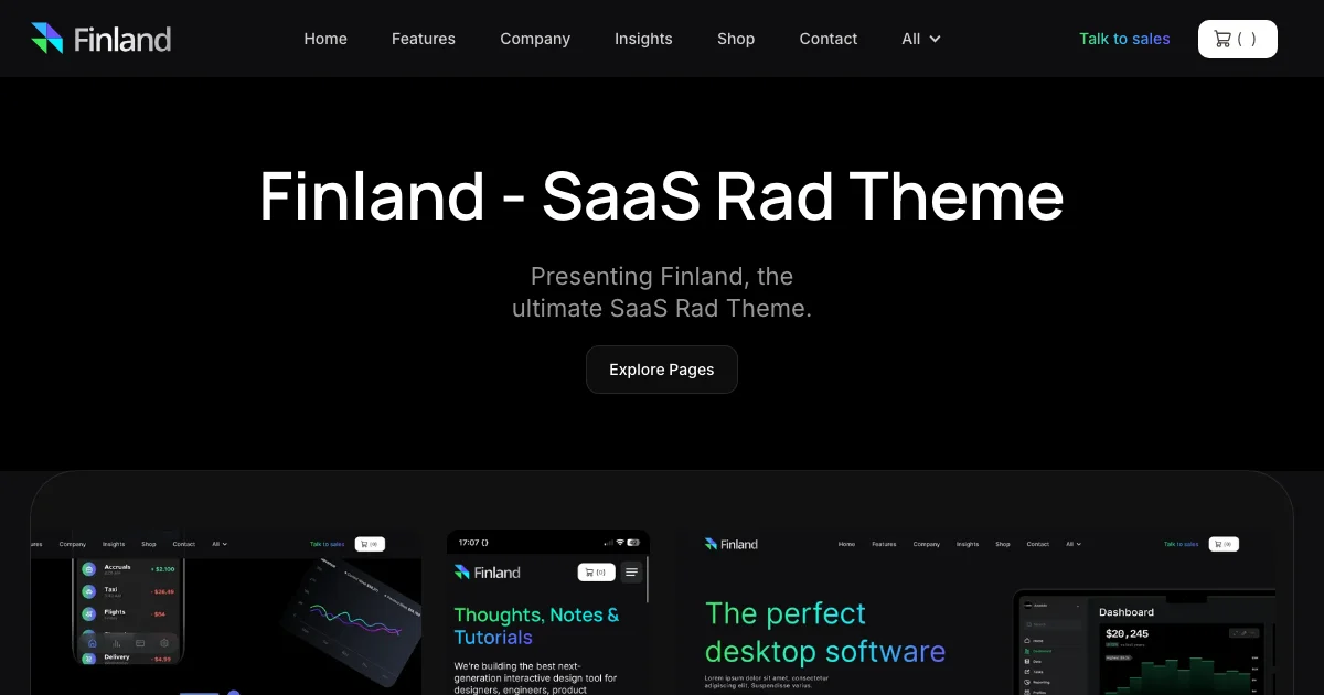 Screenshot of the Finland theme homepage